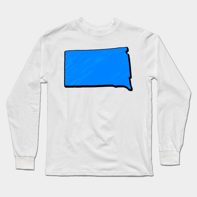 Bright Blue South Dakota Outline Long Sleeve T-Shirt by Mookle